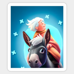 White-Haired Little Old Lady on a Donkey Sticker